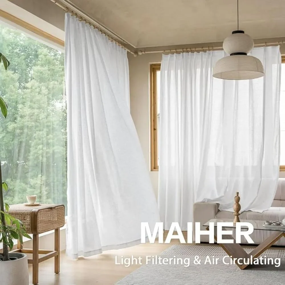 Brand New Maiher White Linen Texture Pinch Pleated Curtain 72